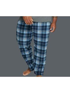 Mens Fleece Pajama Pants Lounge Sleep Blue Plaid Size 1X NWT JJ2029